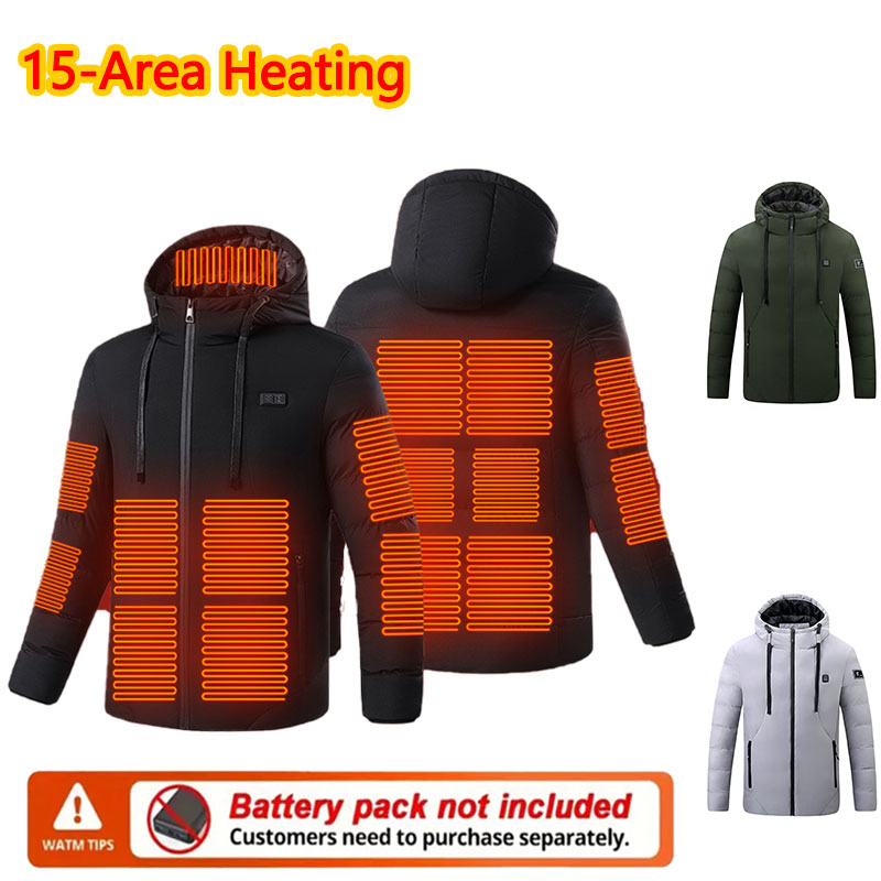 Outdoor Sport Jacket Men - 15 Area Heated Winter Hooded Jacket