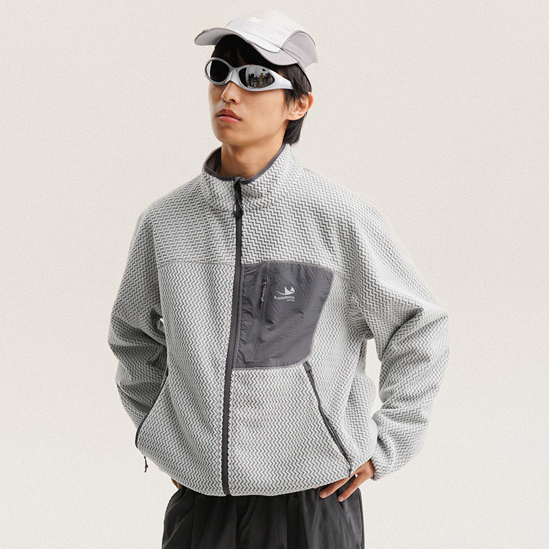 Outdoor Sport Jacket Men - Autumn Winter Polar Fleece Wavy Stripes