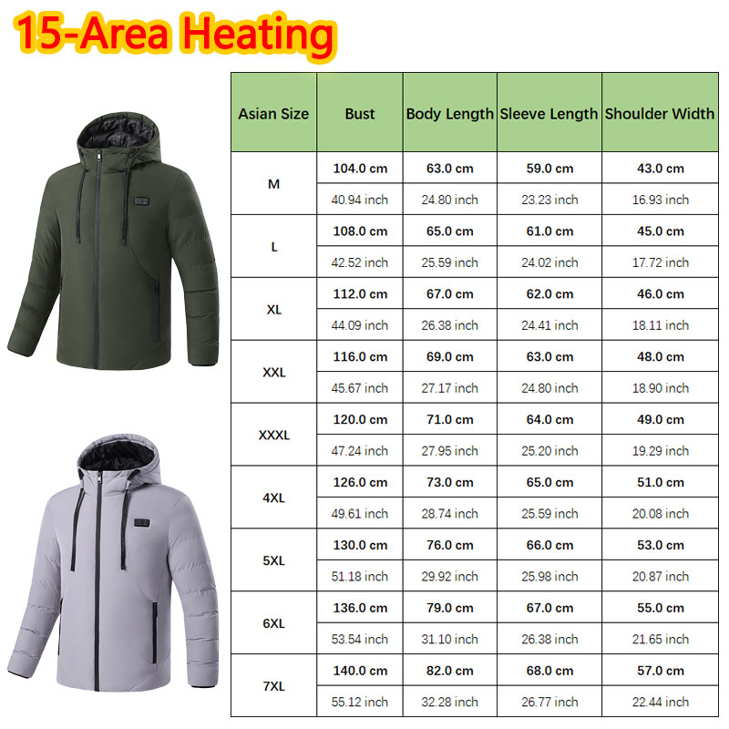 15 Area Heated Winter Hooded J - огляд і ціна Outdoor Sport Jacket Men
